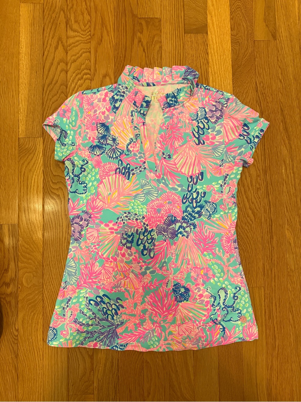Lilly Pulitzer -Sleeve Ruffle Neck Top in Multi Floral